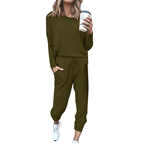 Generisch Jogginganzug Damen Tracksuit Langarm Rundhalsausschnitt Einfarbig Zweiteiler Outfit Frauen Sport Anzug Freizeitanzug Hoodie Jogger Trainingsanzug Set Sweatshirt & Jogginghose von Generisch