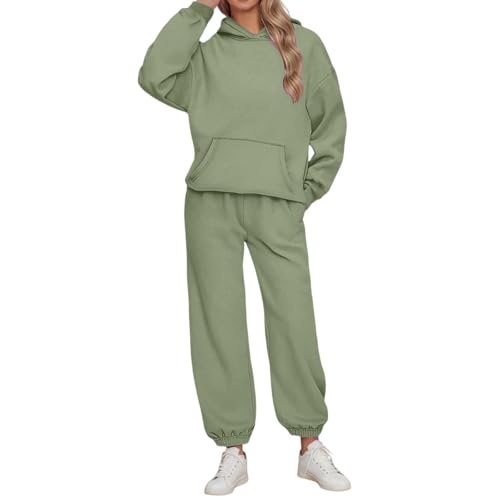 Generisch Jogginganzug Damen übergroße Kapuzenpullover und Joggerhose 2-teiliges Set | Lockere Trainingsanzug Frauen Langarm Hoodie mit Taschen und Bundhose, Freizeit Sportanzug Loungewear von Generisch