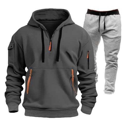 Generisch Jogginganzug Herren Oversize Trainingsanzug Hausanzug Sportanzug Freizeitanzug Loungewear Kapuzenpullover Jogginghose 2 Teilig Set Sportbekleidung 2025(3-Dark Gray,L) von Generisch