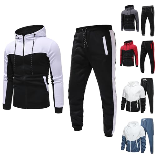 Generisch Jogginganzug Herren Set, 2 Teilig Herbst Leichte Trainingsanzug Sportanzug Tracksuit Jogging Set Mit Hoodie Und Hose Fussball Set Anzug Baumwolle Joggingsanzug Set (3XL, Weiß) von Generisch