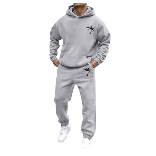Generisch Jogginganzug Herren Set 2 Teiler Trainingsanzug mit Aufdruck Palme Zweiteiler Tracksuit Y2K Hoodie Pullover Baggy Baumwolle Streatwear Jogging Anzug Sportanzug Sportbekleidung von Generisch