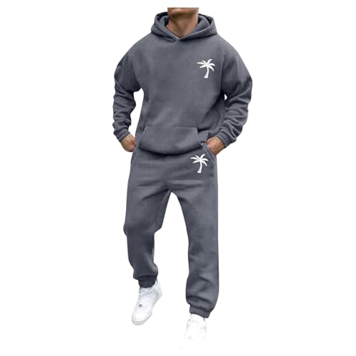 Generisch Jogginganzug Herren Set 2 Teiler Trainingsanzug mit Aufdruck Palme Zweiteiler Tracksuit Y2K Hoodie Pullover Baggy Baumwolle Streatwear Jogging Anzug Sportanzug Sportbekleidung von Generisch