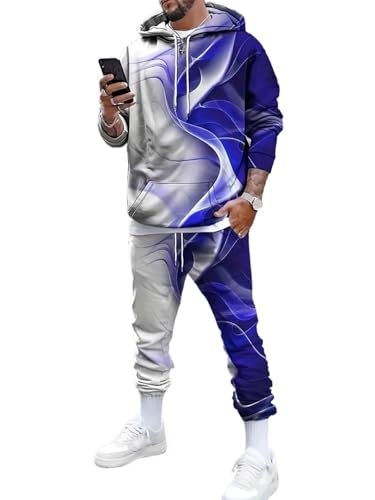 Generisch Jogginganzug Herren Set Farbe 3D Kapuzenpullover Zweiteiliges Set Pattern Hoodie Und Hose Trainingsanzug Jogginganzug S-6XL (6XL,lila) von Generisch