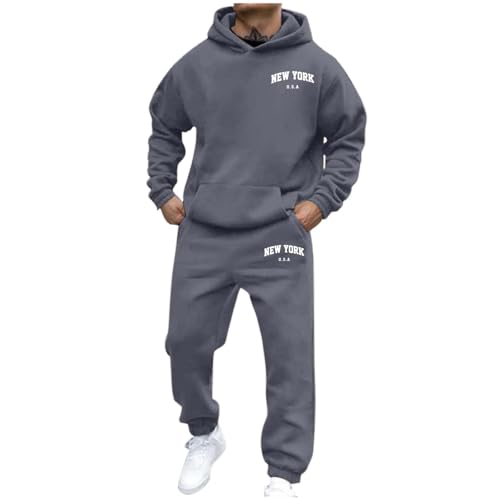 Generisch Jogginganzug Herren Set NEW YORK Logo Trainingsanzug Hoodie und Jogginghose Zweiteiler Y2K Langarm Sportanzug mit Taschen Herren Bequem Jogger Set Bequem Baggy Stretch Fitnessanzug von Generisch