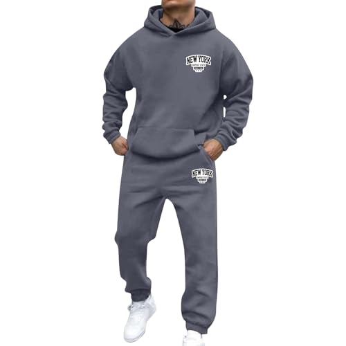 Generisch Jogginganzug Herren Set New York Jogginganzug Y2k Tracksuit Trainingsanzüge Baumwolle Hooded Sweatshirt und Jogginghose Oversized Hoodie Mit Kapuze Langarm Mit Taschen Sportbekleidung von Generisch