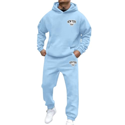 Generisch Jogginganzug Herren Set New York Jogginganzug Y2k Tracksuit Trainingsanzüge Baumwolle Hooded Sweatshirt und Jogginghose Oversized Hoodie Mit Kapuze Langarm Mit Taschen Sportbekleidung von Generisch
