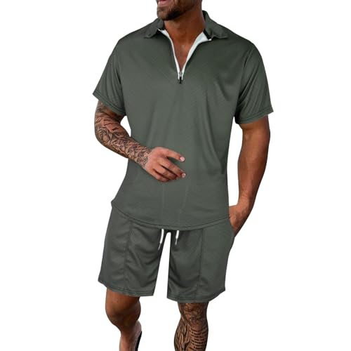 Generisch Jogginganzug Herren Sommer,Trainingsanzug Sommers Sportanzug 2 Teiliges Outfit Sport Set Kurzarm Tshirts + Kurze Hose Freizeitanzug Männer Sport Set Herren Kurz Komfortabel und atmungsaktiv von Generisch