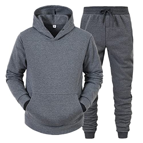 Generisch Jogginganzug Herren Tracksuit Langarm Hooded Sweatshirt Jogginghose Einfarbig Baumwolle 2 Teiliges Sets Trainingsanzug Männer Hoodie Sportanzug Jogging Anzug Set Grau XL von Generisch