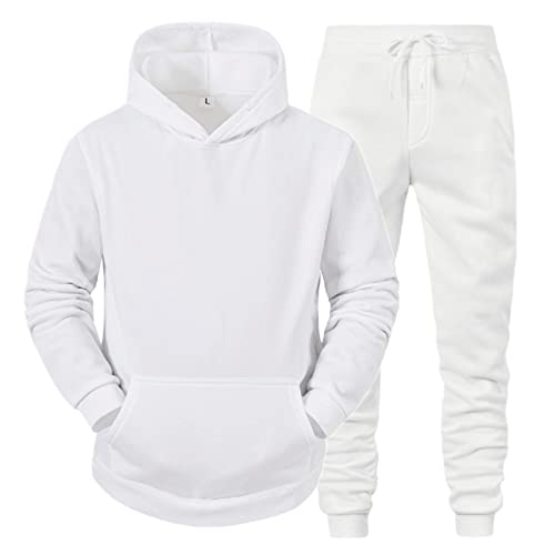 Generisch Jogginganzug Herren Tracksuit Langarm Hooded Sweatshirt Jogginghose Einfarbig Baumwolle 2 Teiliges Sets Trainingsanzug Männer Hoodie Sportanzug Jogging Anzug Set Weiß XXL von Generisch