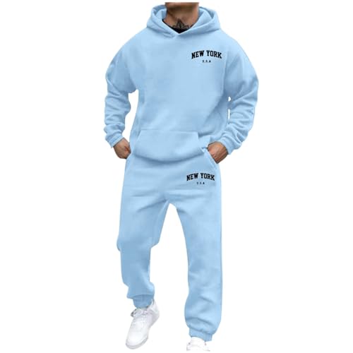 Generisch Jogginganzug Herren Trainingsanzug 3D Logo Jogging Anzug Set Herren NEW YORK Sportanzug Warm Kapuzenpullover Jogginghose 2 Teiliger Y2K Hip Hop Fitnessanzug Loose Fit Laufanzug (02Blau3, M) von Generisch