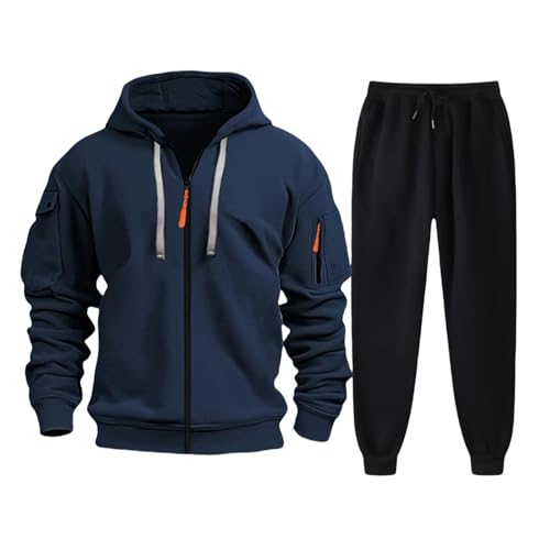 Generisch Jogginganzug Herren Trainingsanzug Hausanzug Essentials Pullover Hoodie Baggy Baumwolle Jogginghose Lang Trainingshose Jogger,Herren Outfit Komplett Set,Bequem und locker von Generisch