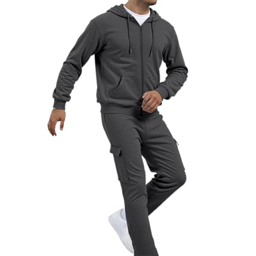 Generisch Jogginganzug Herren Trainingsanzug Lange Ärmel Reißverschluss Jacke und Jogginghose Sportanzug Freizeitanzug Tracksuit Hausanzug Dunkelgrau L von Generisch