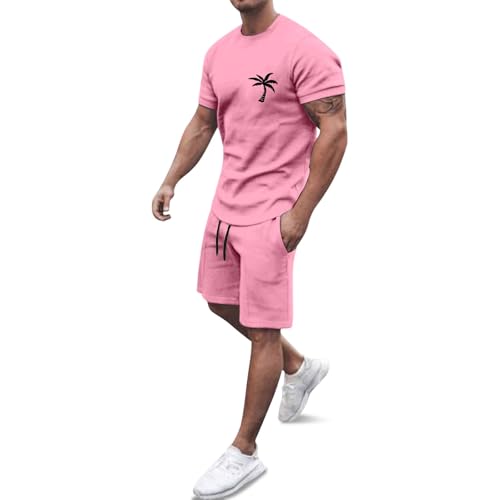 Generisch Jogginganzug Herren Trainingsanzug Sommer Bequeme Sportanzug Fitness Kleidung Poloshirt Kurzarm Baggy Freizeitanzug Streetwear Activewear-Sets 2 Teilig mit Tshirt und Kurz Sporthose von Generisch