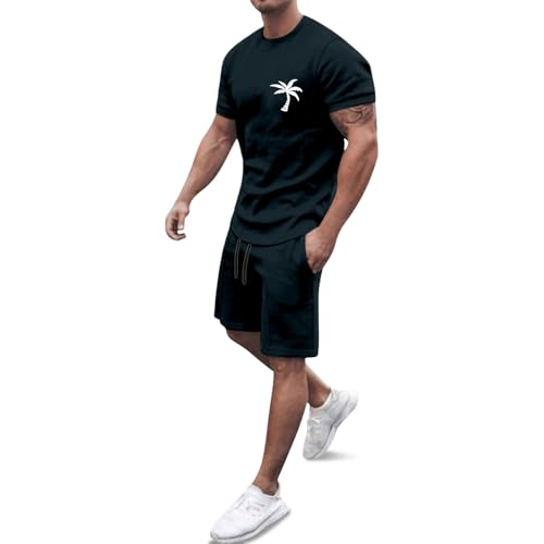 Generisch Jogginganzug Herren Trainingsanzug Sommer Bequeme Sportanzug Fitness Kleidung Poloshirt Kurzarm Baggy Freizeitanzug Streetwear Activewear-Sets 2 Teilig mit Tshirt und Kurz Sporthose von Generisch