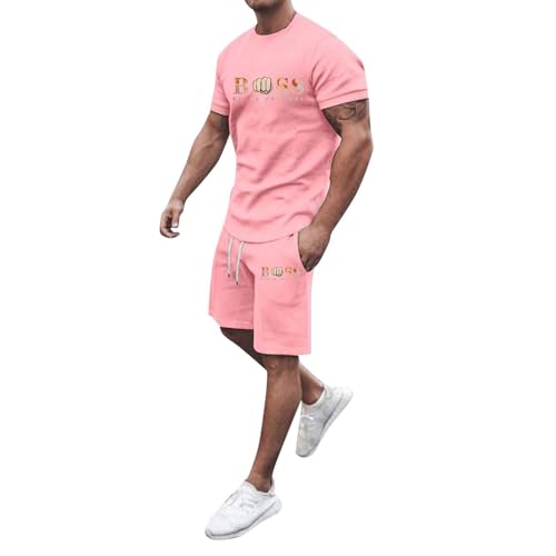 Generisch Jogginganzug Herren Trainingsanzug Sommer Bequeme Sportanzug Fitness Kleidung Poloshirt Kurzarm Baggy Freizeitanzug Streetwear Activewear-Sets 2 Teilig mit Tshirt und Kurz Sporthose von Generisch