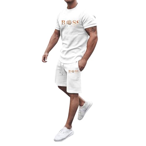 Generisch Jogginganzug Herren Trainingsanzug Sommer Bequeme Sportanzug Fitness Kleidung Poloshirt Kurzarm Baggy Freizeitanzug Streetwear Activewear-Sets 2 Teilig mit Tshirt und Kurz Sporthose von Generisch