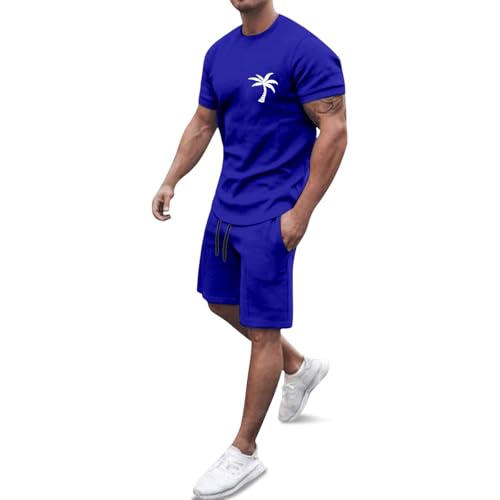 Generisch Jogginganzug Herren Trainingsanzug Sommer Bequeme Sportanzug Fitness Kleidung Poloshirt Kurzarm Baggy Freizeitanzug Streetwear Activewear-Sets 2 Teilig mit Tshirt und Kurz Sporthose von Generisch