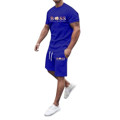 Generisch Jogginganzug Herren Trainingsanzug Sommer Bequeme Sportanzug Fitness Kleidung Poloshirt Kurzarm Baggy Freizeitanzug Streetwear Activewear-Sets 2 Teilig mit Tshirt und Kurz Sporthose von Generisch