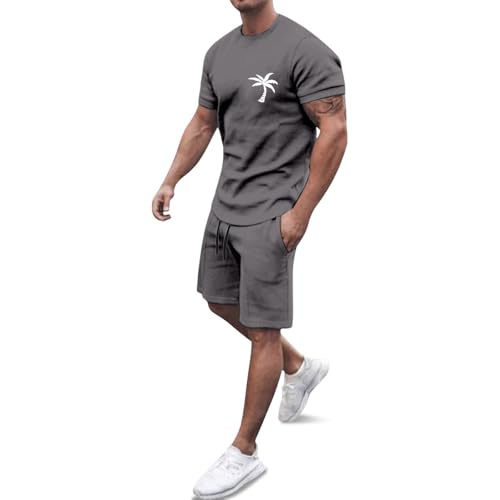 Generisch Jogginganzug Herren Trainingsanzug Sommer Bequeme Sportanzug Fitness Kleidung Poloshirt Kurzarm Baggy Freizeitanzug Streetwear Activewear-Sets 2 Teilig mit Tshirt und Kurz Sporthose von Generisch