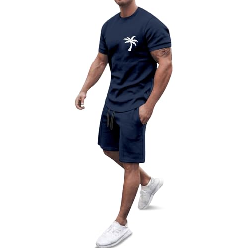 Generisch Jogginganzug Herren Trainingsanzug Sommer Bequeme Sportanzug Fitness Kleidung Poloshirt Kurzarm Baggy Freizeitanzug Streetwear Activewear-Sets 2 Teilig mit Tshirt und Kurz Sporthose von Generisch