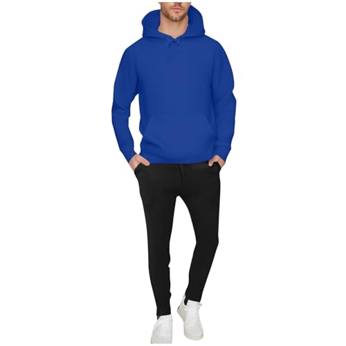Generisch Jogginganzug Herren Trainingsanzug Sport Hoodie Und Jogginghose Set Baumwolle Sportanzug 2 Teiliges Einfarbig Jogging Anzug Tracksuit Blau M von Generisch