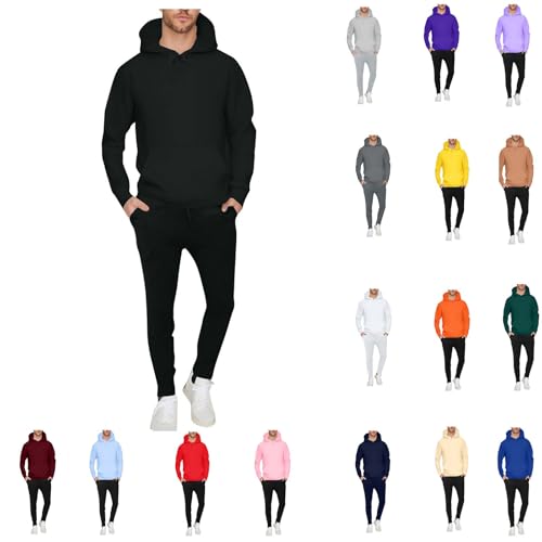 Generisch Jogginganzug Herren Trainingsanzug Sport Hoodie Und Jogginghose Set Baumwolle Sportanzug 2 Teiliges Einfarbig Jogging Anzug Tracksuit Schwarz L von Generisch