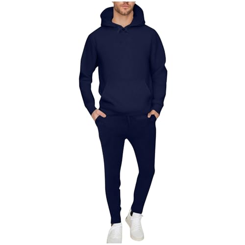 Generisch Jogginganzug Herren Trainingsanzug Sport Hoodie Und Jogginghose Set Baumwolle Sportanzug 2 Teiliges Einfarbig Jogging Anzug Tracksuit Marine M von Generisch