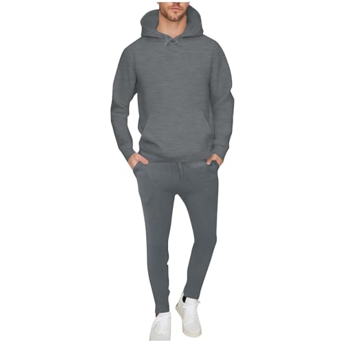 Generisch Jogginganzug Herren Trainingsanzug Sport Hoodie Und Jogginghose Set Baumwolle Sportanzug 2 Teiliges Einfarbig Jogging Anzug Tracksuit Deals Dunkelgrau XXL von Generisch