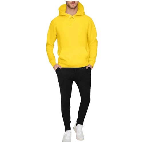 Generisch Jogginganzug Herren Trainingsanzug Sport Hoodie Und Jogginghose Set Baumwolle Sportanzug 2 Teiliges Einfarbig Jogging Anzug Tracksuit Gelb 3XL von Generisch