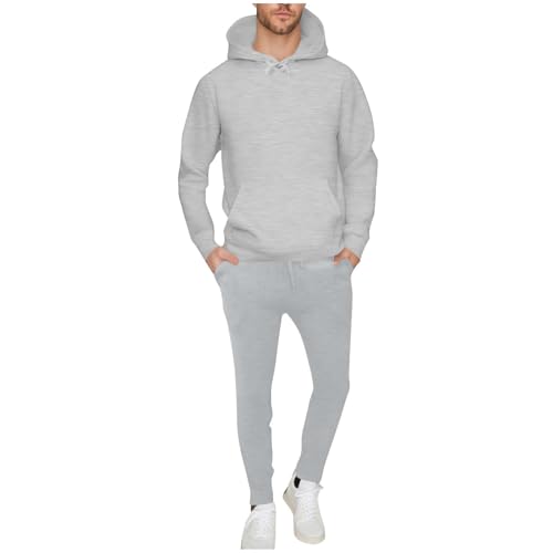 Generisch Jogginganzug Herren Trainingsanzug Sport Hoodie Und Jogginghose Set Baumwolle Sportanzug 2 Teiliges Einfarbig Jogging Anzug Tracksuit Grau M von Generisch