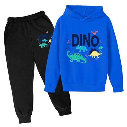 Generisch Jogginganzug Jungen 110 Marineblau Lang Trainingsanzug Mädchen Dino-Print Hoodie Und Jogginghose Set Sportanzug Zwei Teiler Sportbekleidung Laufen Freizeitanzug Herbst Winter Tracksuit Boys von Generisch