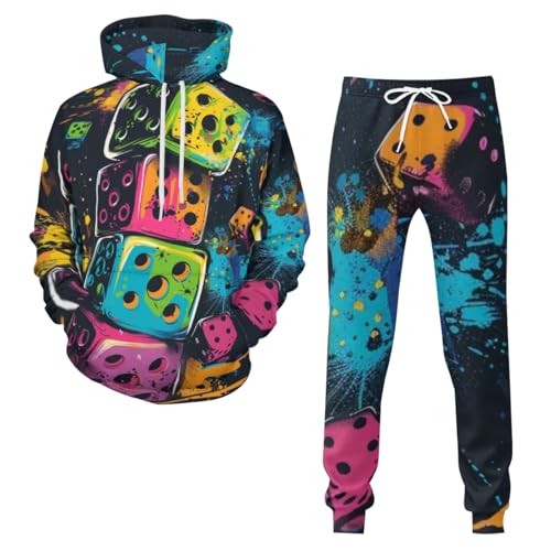 Generisch Jogginganzug Mit Herren Set 3D Siebbilder Hoodie Herren Graffiti-Druck Jogginganzug Jogginghose Bunt Jogginganzug Herren Print Und Atmungsaktiv S-6XL (Bunt3,XL) von Generisch