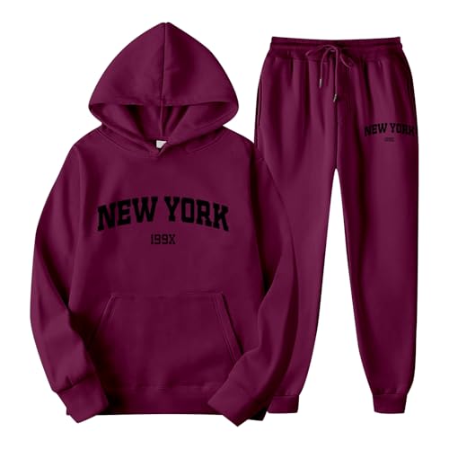 Generisch Jogginganzug Set Sweatshirt und Jogginghose Warmes Trainingsanzug Langarm Sportanzug Sport Outfit Zweiteiler Elegant Jogger Bequem Baggy Stretch von Generisch
