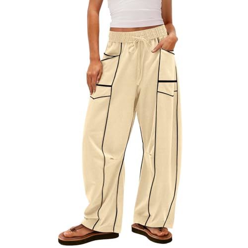 Generisch Jogginghose Baggy Damen Cargohose Baumwolle Stretch Gerade Sporthose Lang Chino Hose Freizeithose Outdoor Hosen Bequeme Sweathose Damenhosen Wanderhose 1#Beige M von Generisch