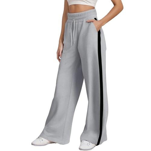 Generisch Jogginghose Business Casual Damen Freizeithose Lang Sporthose Mit Taschen Pants Bequeme Hose Baggy Weites Bein Lockere Stoffhose Schlabberhose von Generisch