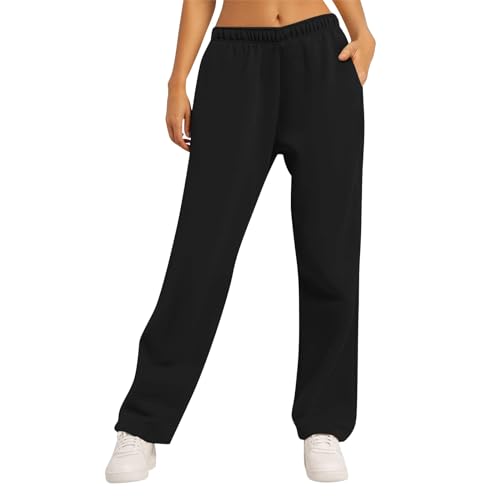 Generisch Jogginghose Damen, Relax Hose weiche Freizeithose Highwaist Loungewear, Festliche Hosen Damen elegant, Sporthosen, Jogginghose Damen weiß, bauchweg-Hose, Jogginghose mädchen, XL, Schwarz von Generisch