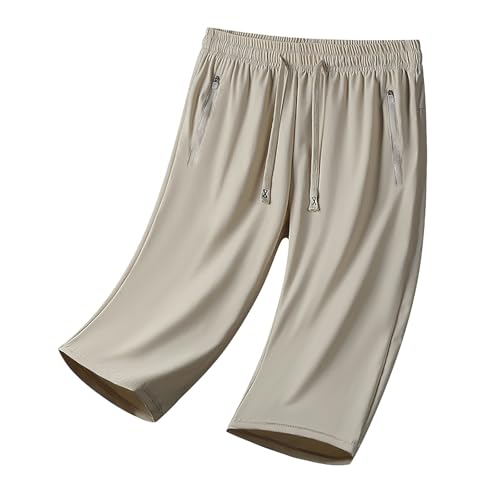 Generisch Jogginghose Damen 3/4 Hose Caprihose Leicht Sommerhose Eisseide Schnelltrocknend Laufshorts Zip Off Sweatshorts Frauen Atmungsaktiv Trainingshose von Generisch