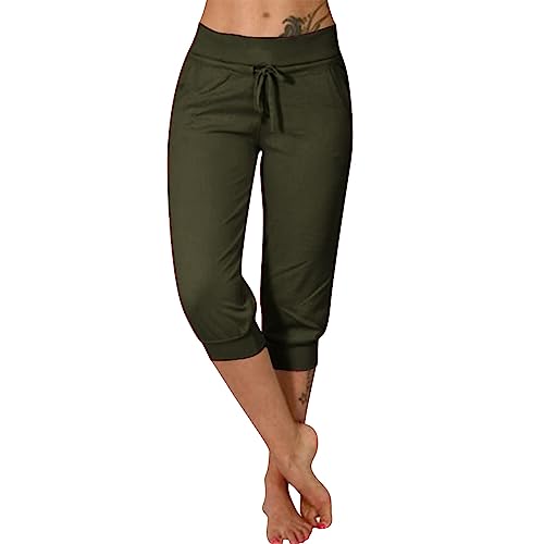 Generisch Jogginghose Damen 3/4 Lang - Baumwolle Sporthose Casual Capri Hose Leicht Einfarbig Laufhose Sommer Sweathose Elegant Freizeithose Bequem Sommerhose Mit Taschen Sport Trainingshose von Generisch