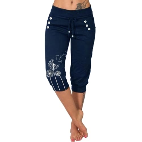 Generisch Jogginghose Damen 3/4 Lang - Baumwolle Sporthose Casual Capri Hose Leicht Einfarbig Laufhose Sommer Sweathose Elegant Freizeithose Bequem Sommerhose Mit Taschen Sport Trainingshose von Generisch