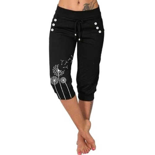 Generisch Jogginghose Damen 3/4 Lang - Baumwolle Sporthose Casual Capri Hose Leicht Einfarbig Laufhose Sommer Sweathose Elegant Freizeithose Bequem Sommerhose Mit Taschen Sport Trainingshose von Generisch