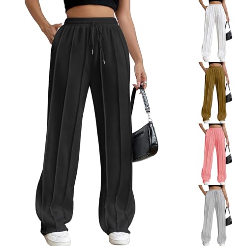 Generisch Jogginghose Damen Baggy Lang Sweatpants Bequem Baumwolle Weite Bein Jogger Weite Joggoinghosen Loungewear Gym Hose Sweathose Locker Hohe Taille Trainingshose Mädchen Track Pants mit Taschen von Generisch