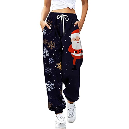 Generisch Jogginghose Damen Baggy Weihnachtshose High Waist Weihnachts Hose mit Kordelzug Wanderhose Weihnachten Bedruckte Trainingshose Sporthose Casual Yogahose Stoffhose von Generisch