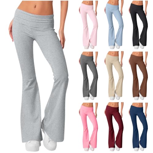 Generisch Jogginghose Damen High Waist, Fashion Yogahose Damen Schlaghosen Blickdicht Slim Low Waisted Flared Leggings Yoga Sweatpants Jogginghosen Für Fitness Sportleggins (L, Light Gray) von Generisch