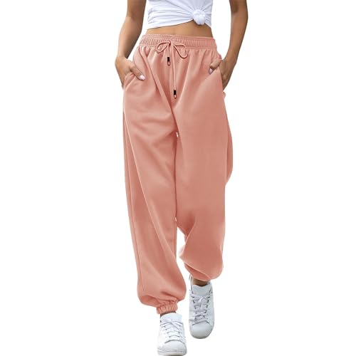 Generisch Jogginghose Damen High Waist Traininghose Einfarbig Stretch Lockere Leichte Yogapant Fleece Warme Bequeme Sporthose Outdoor Yoga Workout Sweatpants Mit Kordelzug Und Taschen von Generisch