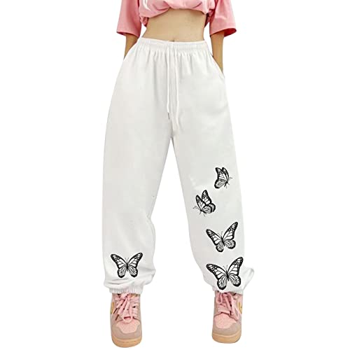 Generisch Jogginghose Damen Jogger Sporthose Sommerhose Trainingshose Streifen Sweatpants Stretch Bequeme Strandhose Freizeithose mit Taschen Damenhose Schwarz Blaue Stoffhose Damen Elegant von Generisch