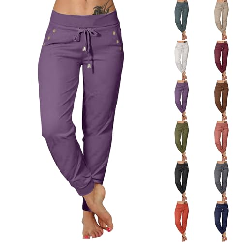 Generisch Jogginghose Damen Sporthose High Waist In Schmaler Passform Sweatpants Mit Kordelzug Und Taschen Stretch Leichte Stoffhose Elastische Taille Atmungsaktives Sommerhose Für Yoga Fitness von Generisch