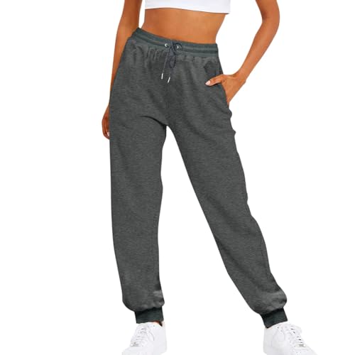Generisch Jogginghose Damen Trainingshose Lang Baumwolle Sporthose Atmungsaktiv Freizeithose Sweatpants Joggpants High Waist Trekkinghose Slim Fit Laufhosen 2#Dunkelgrau S von Generisch