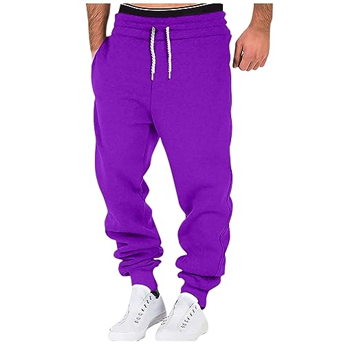 Generisch Jogginghose Herren, Trainingshose Männer Slim Fit Herren Mit Taschen Breite Track Pants Reißverschluss Weissen Streifen Anzug Jogger Pants Hose Breit Baumwolle Pants (L, Lila) von Generisch