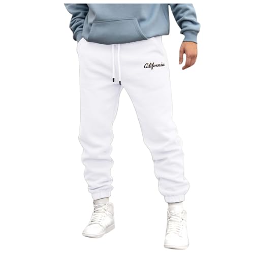 Generisch Jogginghose Herren Baggy, Jogginghose Herren langgröße, Sporthose mit reißverschluss Freizeithose Trainingshose Baumwolle lang Cargohose weiße Hose von Generisch
