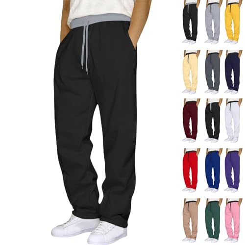 Generisch Jogginghose Herren Baumwolle Trainingshose Sporthose Lang Freizeithose Fitness Yogahose Sweathose Lounge Pants Loose Männer mit Taschen Jogginghose Herren Weiß Kollisionsdesign von Generisch